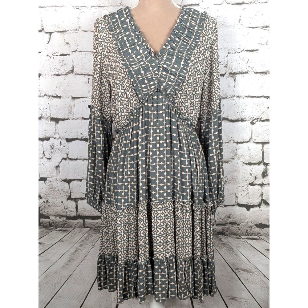 NURTURE by WESTBOUND Contrast Print Peasant Dress Boho Cottage Pockets Medium